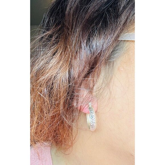 Vintage Estate Sterling Silver 925 Diamond-Cut Textured Hoop Earrings 3.41g - Picture 8 of 12